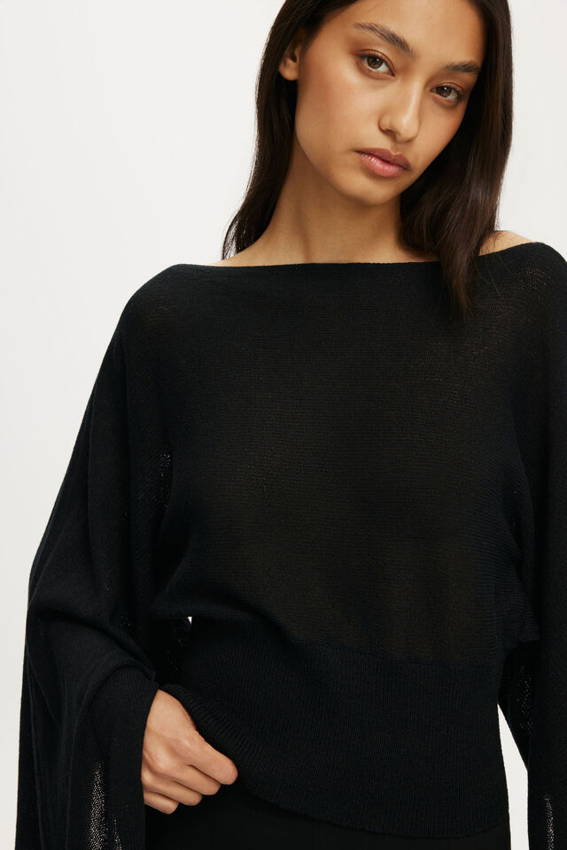 Breezy Cape Knit Top, BLACK