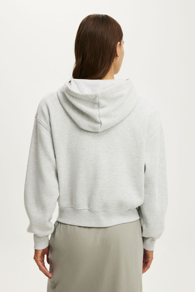 Waffle Zip Through Hoodie, LIGHT GREY MARLE