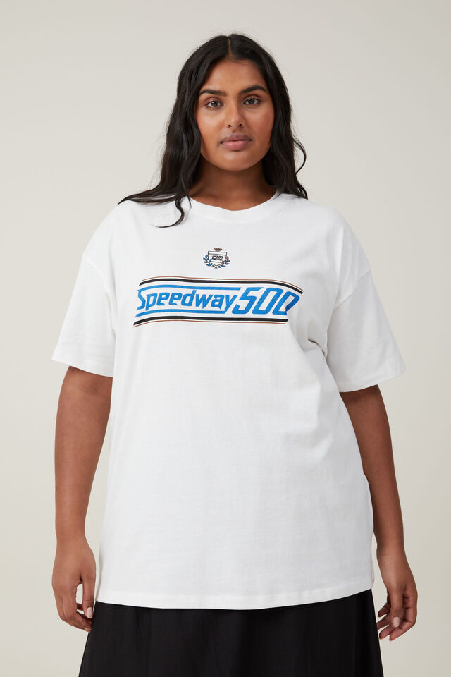 Camiseta - Boyfriend Fit Graphic Tee, SPEEDWAY 500/ VINTAGE WHITE