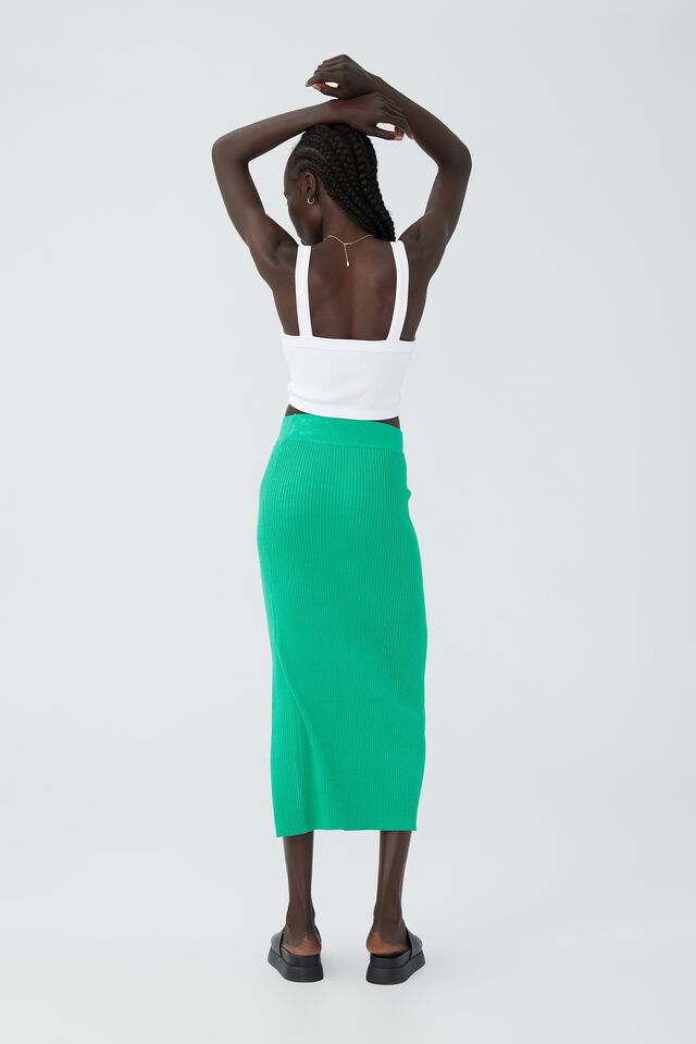 Knit Midi Skirt, BRIGHT GREEN