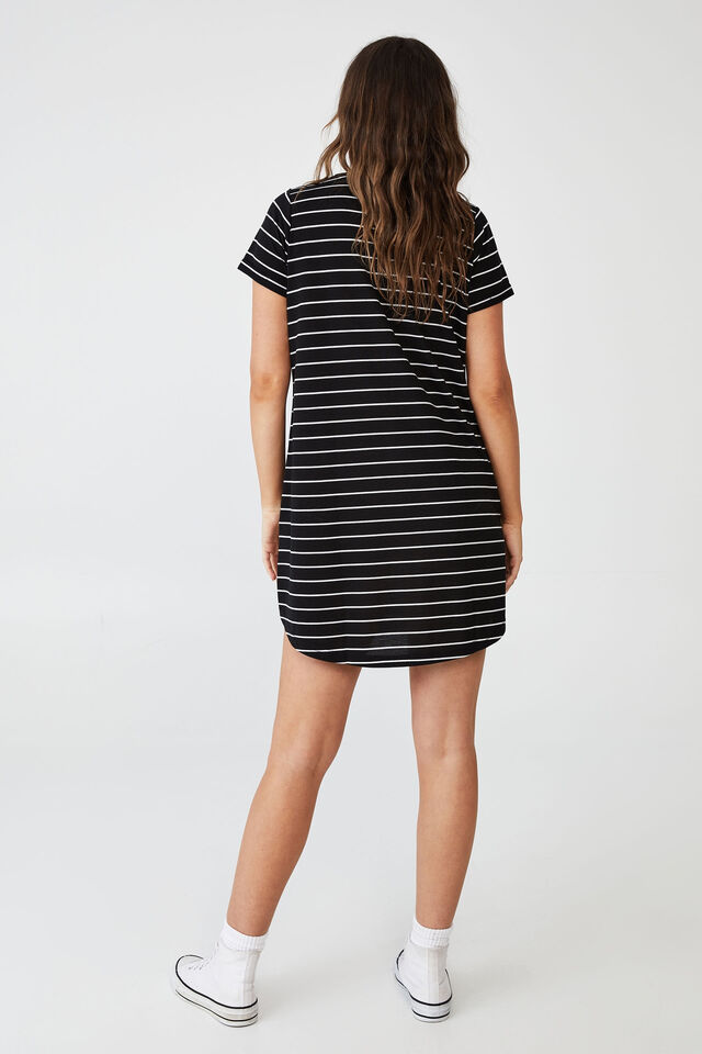 Tina Tshirt Dress 2, BLACK/WHITE STRIPE