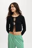 Essential Triple Tie Crew Cardigan, BLACK - alternate image 1