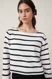 Jordyn Boat Neck Chopped Long Sleeve Top, RYAN STRIPE NATURAL WHITE/BLACK - alternate image 4