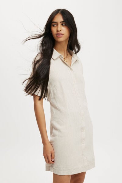 Haven Mini Shirt Dress, NATURAL