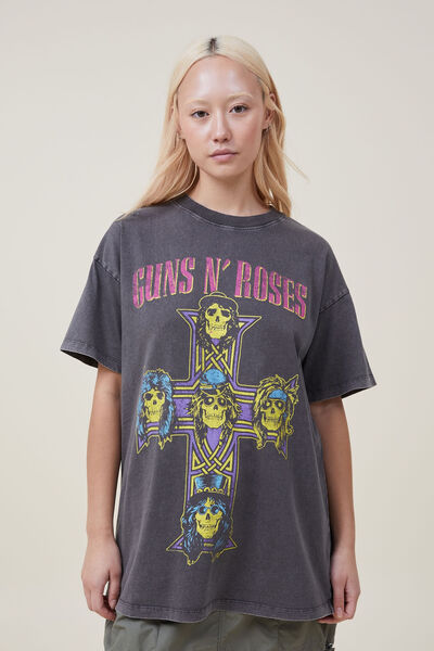 Camiseta - Boyfriend Fit Guns N Roses Tee, LCN BR GUNS N ROSES NEON CROSS/ SLATE GREY