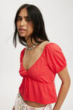 Mila Tie Front Short Sleeve Top, SUMMER RED - alternate image 4