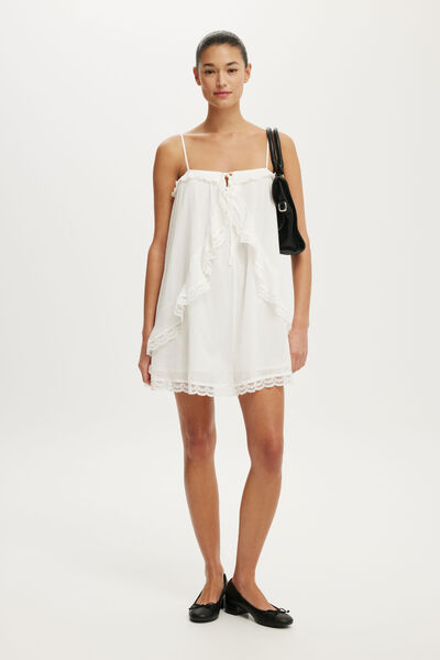 Cleo Ruffle Mini Dress, WHITE