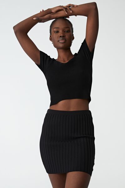 Nightfall Knit Mini Skirt, BLACK