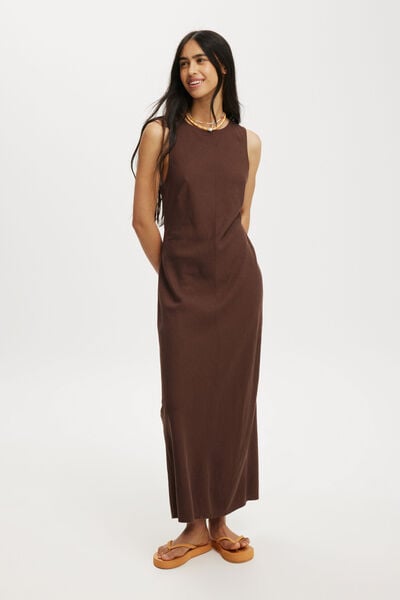 Haven High Neck Maxi Dress, CHOCOLATE