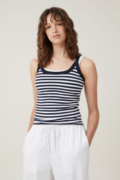 The One Basic Scoop Neck Cami, CARA STRIPE WHITE/INK NAVY