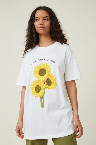 Boyfriend Fit Graphic Tee, SMELL THE FLOWERS/VINTAGE WHITE