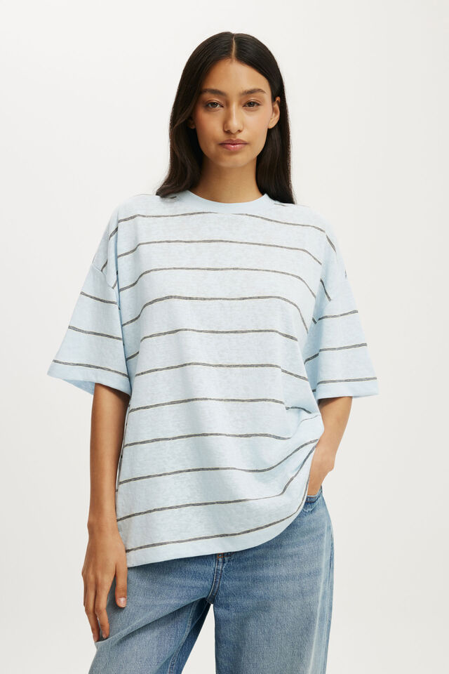 Boxy Short Sleeve Tee, ADA STRIPE SEASIDE BLUE