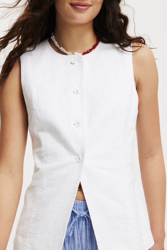 Sienna Linen Cotton Vest, WHITE
