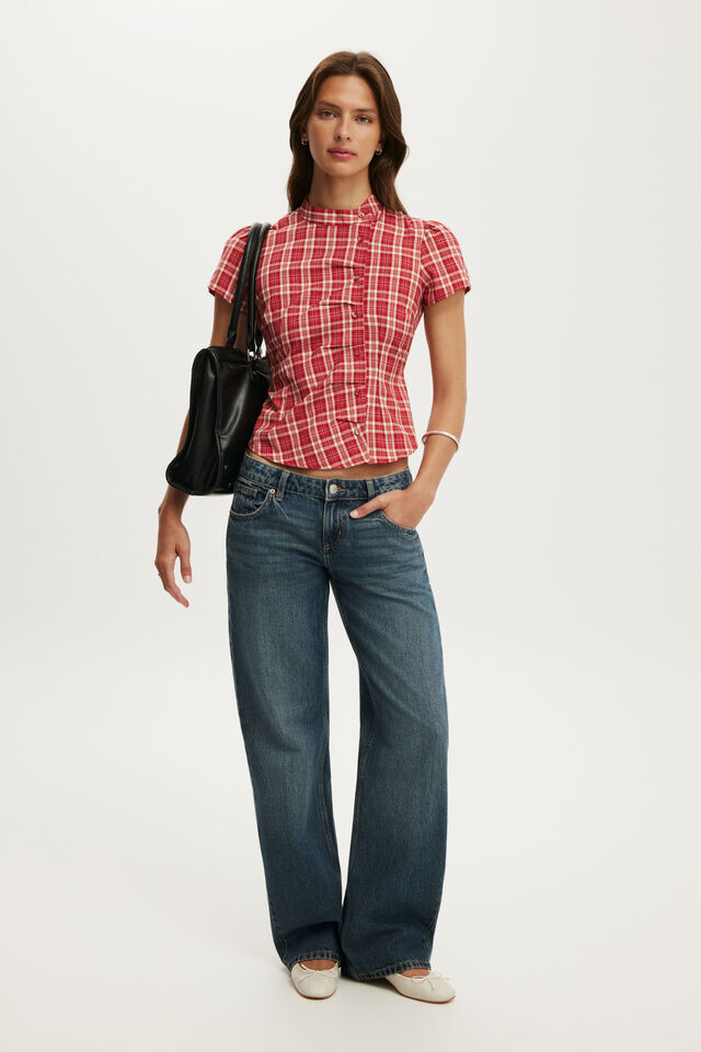 Nikki Button Through Blouse, RED CHECK