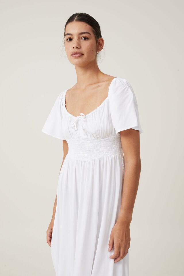 Violet Shirred Midi Dress, WHITE
