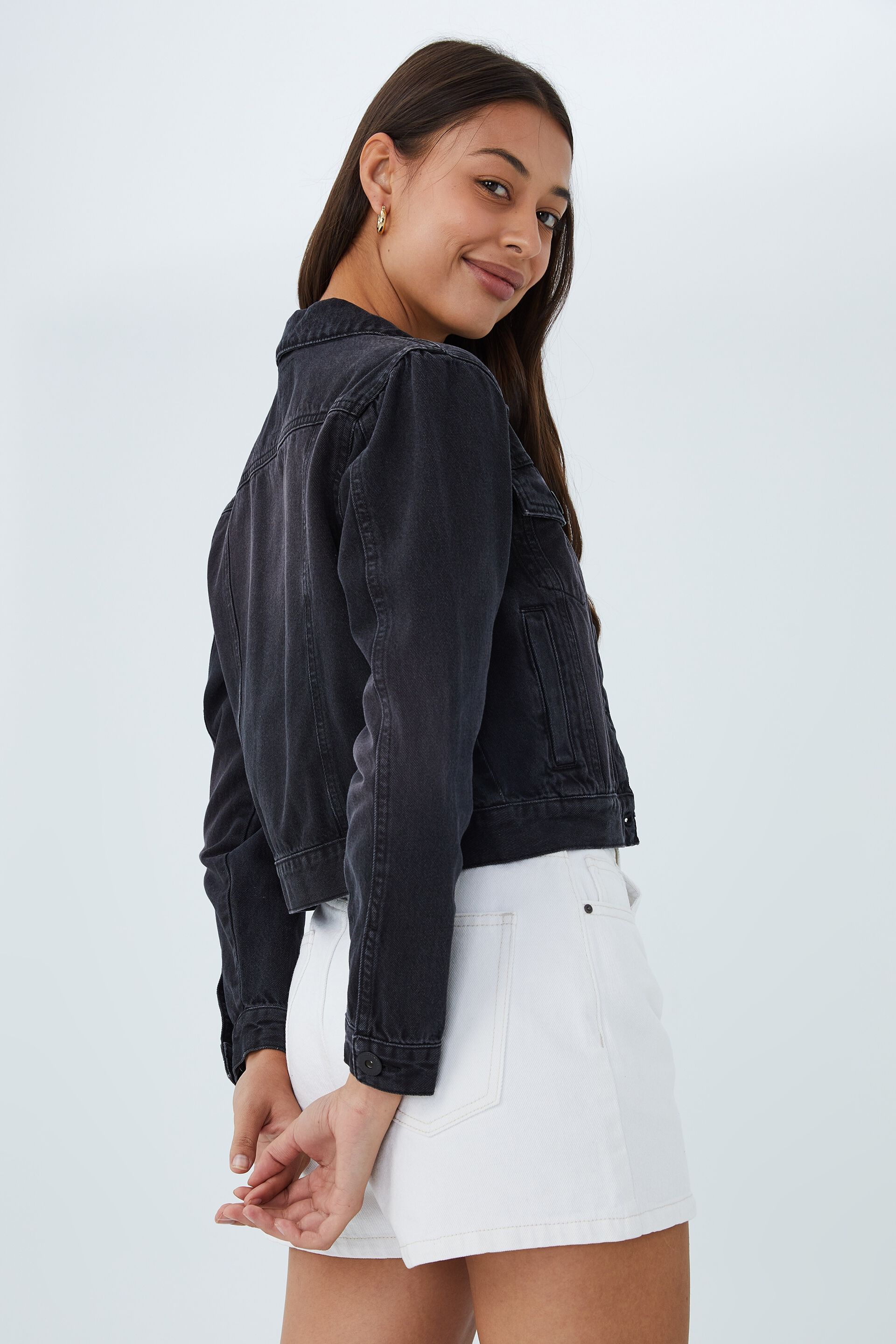 Womens Denim Jacket Black Acid Wash Jean Jackets Ladies Regular Size 6 - 20  | eBay