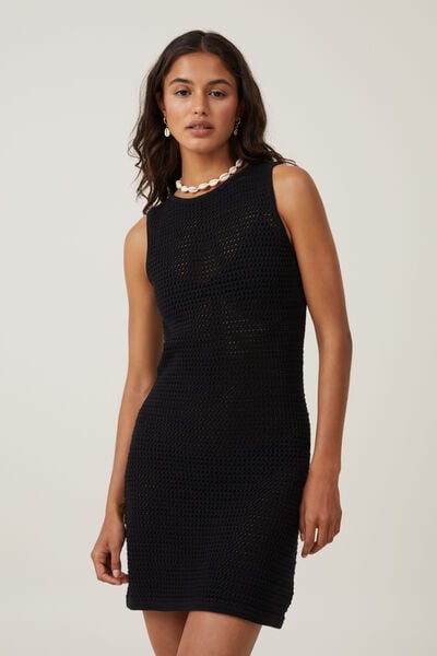 Vestido - Corby Crochet Mini Dress, BLACK