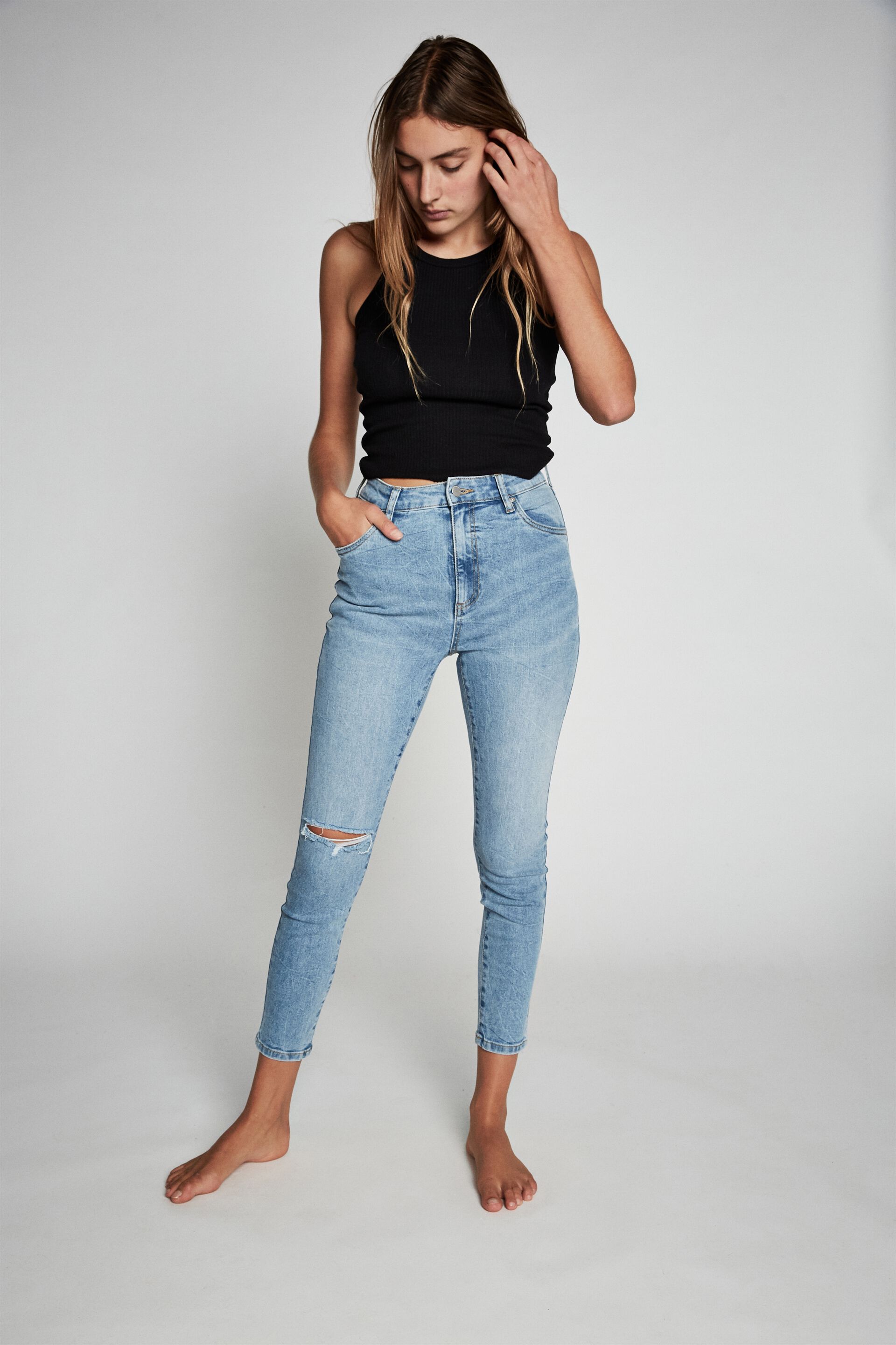high rise ankle grazer jeans