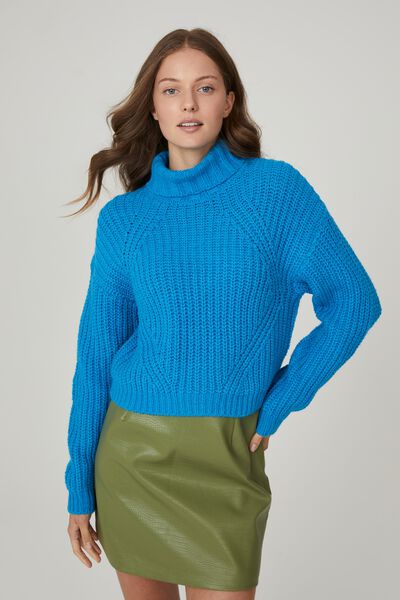 Crop Text Chunky Roll Neck, BRIGHT BLUE
