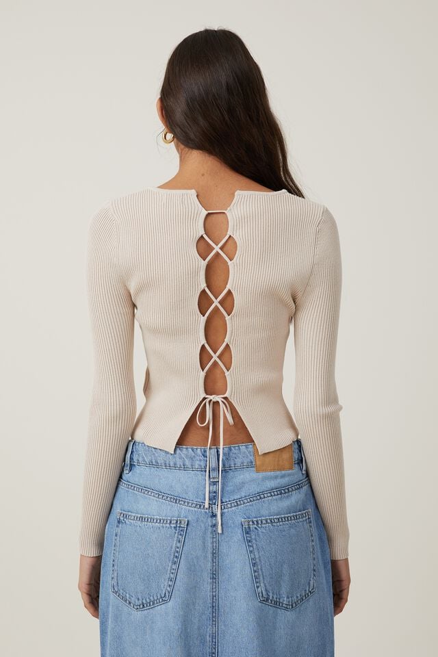 Criss Cross Reversible Fitted Knit, STONE