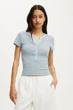 Blake Rib Henley Short Sleeve, LISA STRIPE SEASIDE BLUE/DARK OAK - example image 1