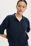 Ss Boxy Polo Knit, NAVY CABLE - example image 4