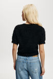 Faux Hair Rib Short Sleeve Cardi, BLACK - alternate image 3