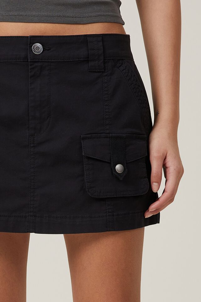 Hayden Utility Mini Skirt, BLACK