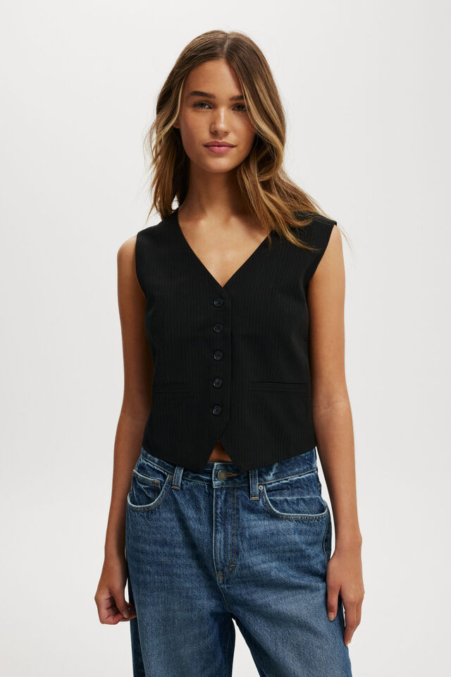 Luis Suiting Vest, BLACK PINSTRIPE