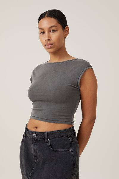 Camiseta - Madison Backless Short Sleeve Top, WASHED BLACK