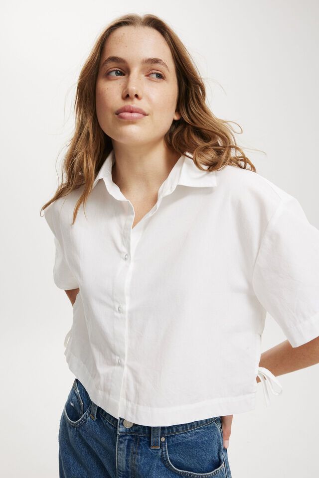 Steffi Cropped Shirt, WHITE