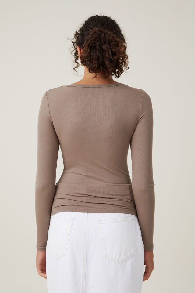 Staple Rib Scoop Neck Long Sleeve Top, RICH TAUPE II