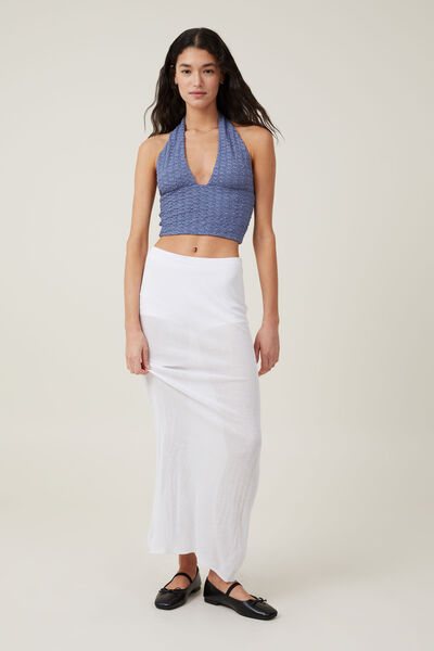 Sheer Knit Maxi Skirt, WHITE