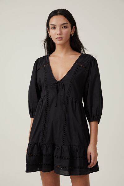 Brodie Long Sleeve Mini Dress, BLACK