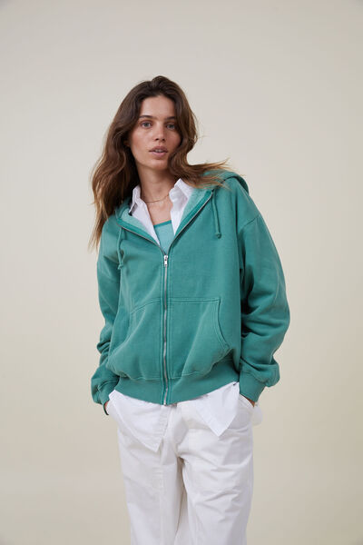 Classic Washed Zip-Through Hoodie, WASHED JADE