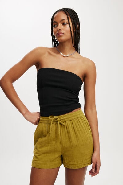 Rosa Seam Detail Tube Top, BLACK