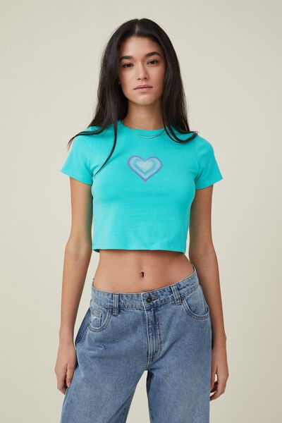 Micro Fit Rib Graphic Tee, BLUE HEART/SPRING TORQUOISE