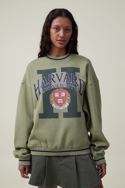 Collegiate Crew Sweatshirt, LCN HAR HARVARD UNIVERSITY/ COOL KHAKI