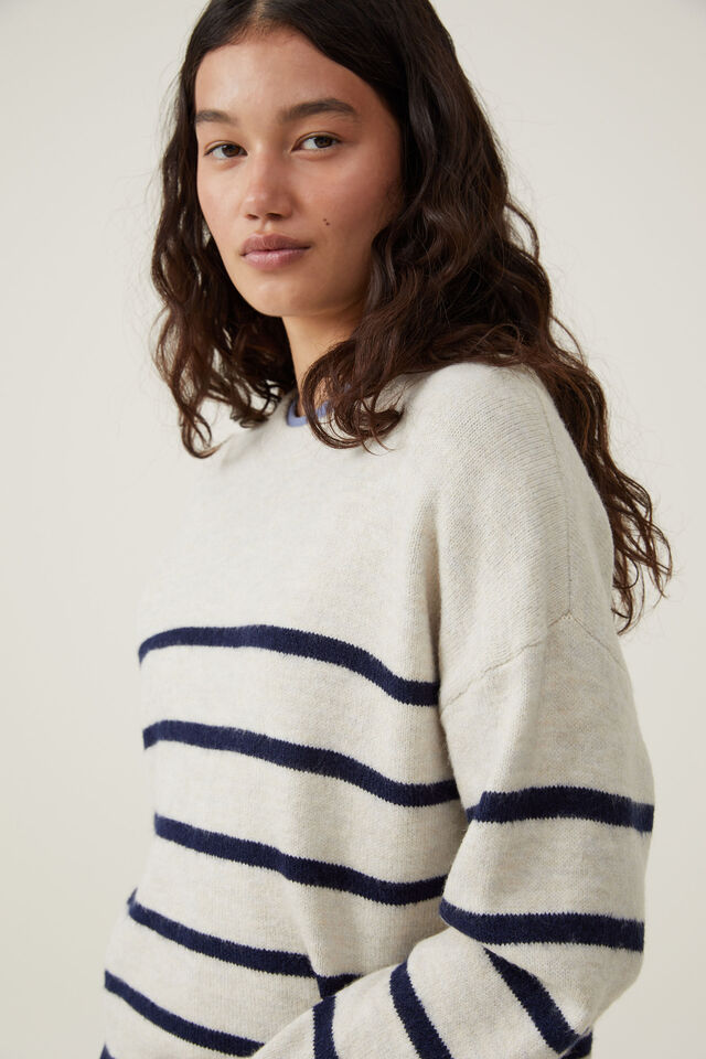 Luxe Pullover, OATMEAL INK NAVY STRIPE