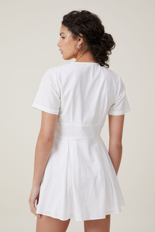 Faith V Neck Mini Dress, WHITE