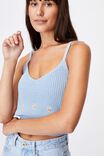 Super Crop Cotton Embroidered Cami, AUTHENTIC BLUE