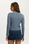 Cotton Crew Neck Cardigan, SLATE - example image 3