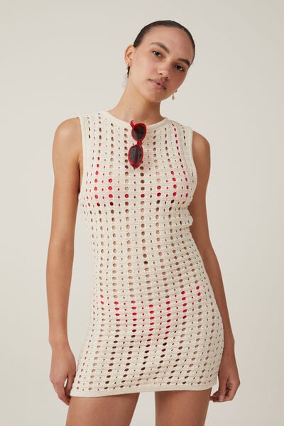 Crochet Mini Dress, ECRU