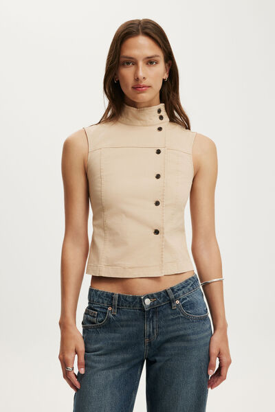 Frankie Funnel Neck, STONE
