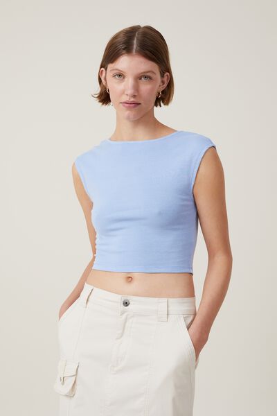 Camiseta - Madison Backless Short Sleeve Top, WASHED SOFT BLUE