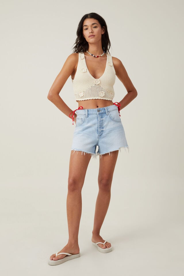 Applique Floral Crochet Tank, ECRU