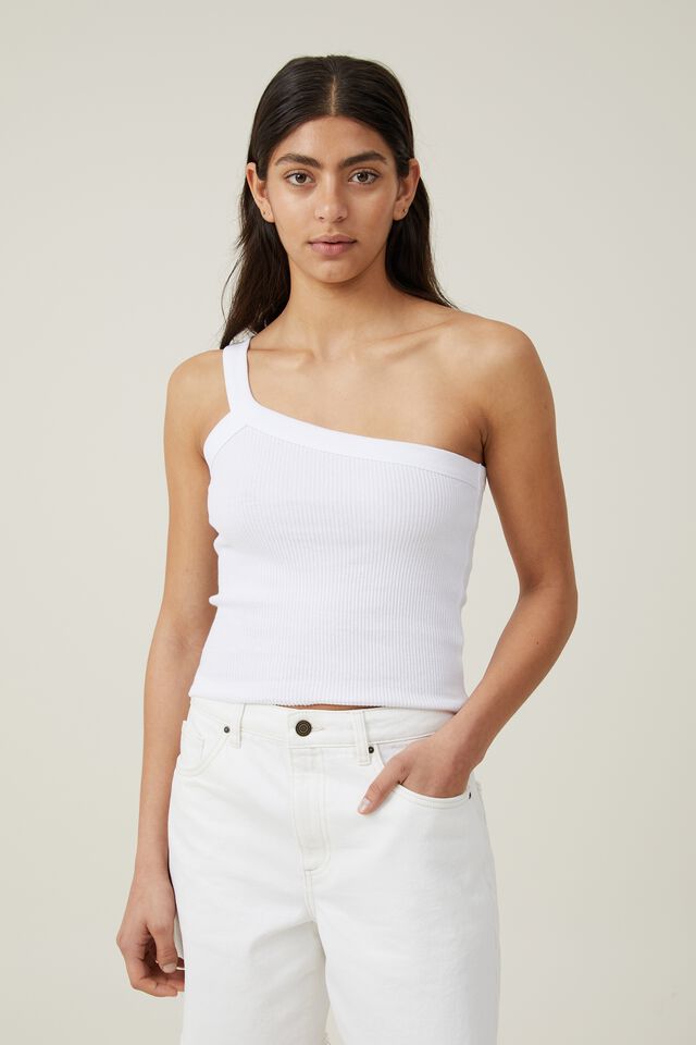 The 91 One Shoulder Tank, WHITE