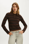 Sara Knit Ls Polo, DARK OAK STRIPE - example image 2