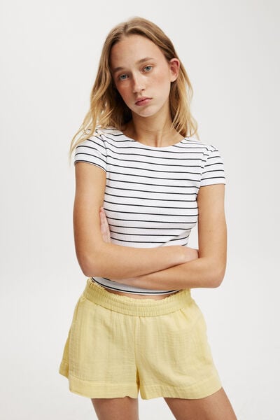 Rosa Low Back Short Sleeve Top, CLASSIC STRIPE WHITE/BLACK