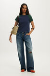 90S Baby Tee, SHADOW NAVY/TREETOP GREEN RAGLAN - example image 2